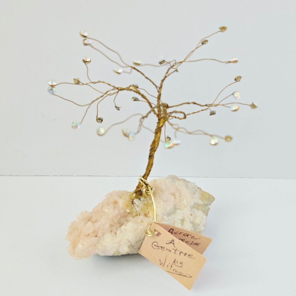 Pink Dolomite Crystal Bonsai Gem Tree Wire Wrapped Aurora Borealis Rhinestones